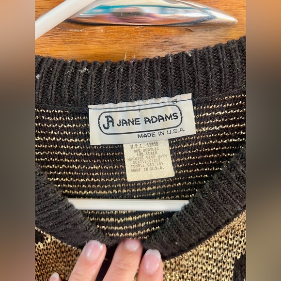 Jane Adams crewneck vintage sweater. Size Medium? Gold and Black. - Picture 3 of 4